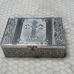 Silver Decorative Box with Cross Design